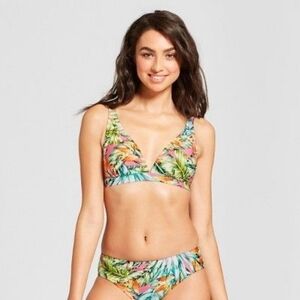 Cleanwater Swimwear Tropical Floral Print  Bralette Bikini Set- Top:S/Bottom:S